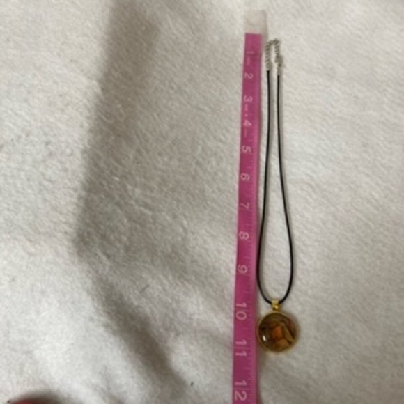 Abstract Acrylic Art Necklace And Earring Set In Gold Colored Bezel - Picture 6 of 6